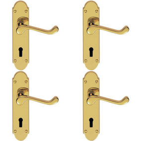 4x PAIR Victorian Upturned Handle on Lock Backplate 170 x 42mm Stainless Brass