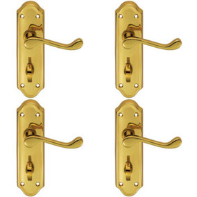 4x PAIR Victorian Upturned Lever on Bathroom Backplate 168 x 47mm Polished Brass