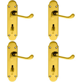 4x PAIR Victorian Upturned Lever on Bathroom Backplate 170 x 42mm Brass
