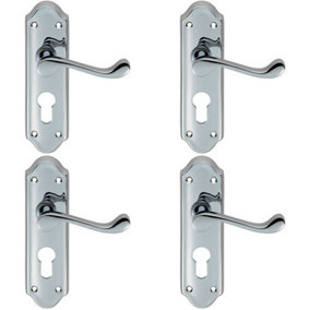 4x PAIR Victorian Upturned Lever on Euro Lock Backplate 168 x 47mm Chrome