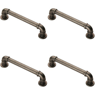 4x Pipe Design Cabinet Pull Handle 128mm Fixing Centres 12mm Dia Pewter