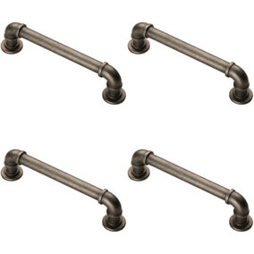 4x Pipe Design Cabinet Pull Handle 128mm Fixing Centres 12mm Dia Pewter