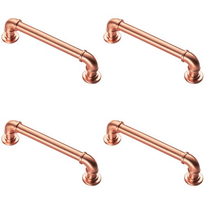 4x Pipe Design Cabinet Pull Handle 128mm Fixing Centres 12mm Dia Satin Copper