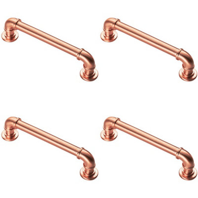 4x Pipe Design Cabinet Pull Handle 128mm Fixing Centres 12mm Dia Satin Copper