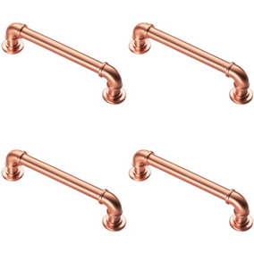 4x Pipe Design Cabinet Pull Handle 128mm Fixing Centres 12mm Dia Satin Copper