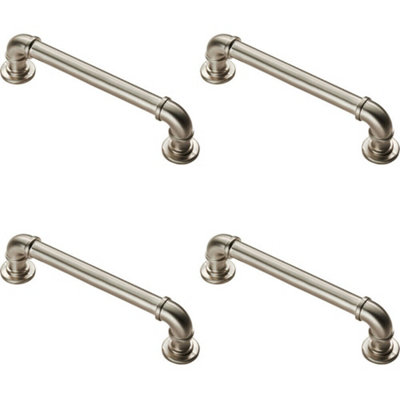 4x Pipe Design Cabinet Pull Handle 128mm Fixing Centres 12mm Dia Satin Nickel