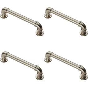 4x Pipe Design Cabinet Pull Handle 128mm Fixing Centres 12mm Dia Satin Nickel