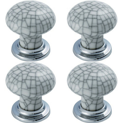 4x Porcelain Mushroom Cupboard Door Knob Glaze Design Polished & Matt Chrome