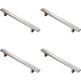 4x Rectangular T Bar Pull Handle 197 x 20mm 128mm Fixing Centres Stainless Steel