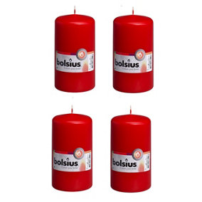 4x Red Pillar Candle Bolsius Unscented Altar Church Table Candle 13cm x 6.8cm