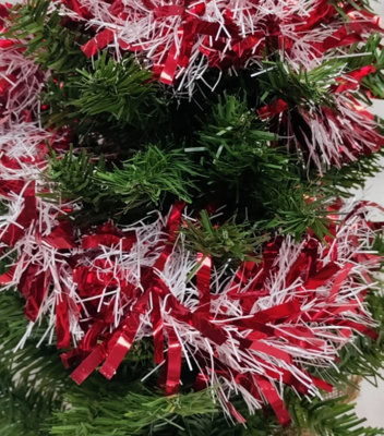 4x Red & White Christmas Tinsel Garland 2M Shiny Christmas Tree Tinsel