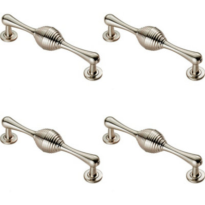 4x Reeded Beehive Handle on Round Rose and Stem 128mm Fixing Centres Nickel