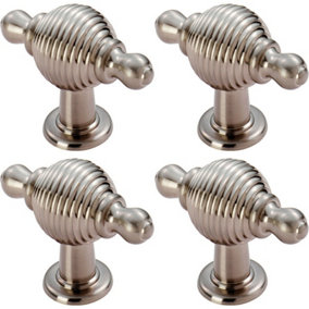 4x Reeded Beehive Style Cabinet Door Knob with Finials 26mm Dia Rose Nickel