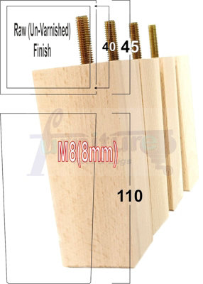 4x REPLACEMENT FURNITURE LEGS SOLID WOOD 110mm HIGH SOFAS CHAIRS SETTEE CABINETS LEGS M8 TSP2055 Raw