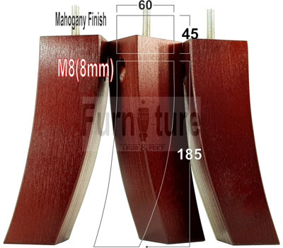 4x REPLACEMENT FURNITURE LEGS SOLID WOOD FEET 185mm HEIGHT SOFAS CHAIRS SETTEE CABINETS M8(8mm) TSP2022 (Mahogany)