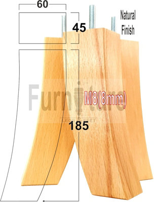 4x REPLACEMENT FURNITURE LEGS SOLID WOOD FEET 185mm HEIGHT SOFAS CHAIRS SETTEE CABINETS M8(8mm) TSP2022 (Natural)