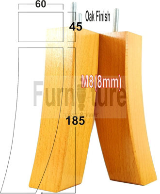 4x REPLACEMENT FURNITURE LEGS SOLID WOODEN FEET 185mm HEIGHT SOFAS CHAIRS SETTEE CABINETS M8(8mm) TSP2022 (Oak)