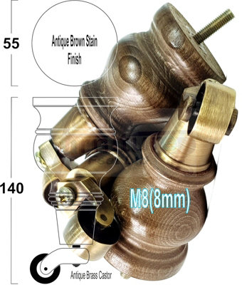 4x REPLACEMENT SOLID WOOD FURNITURE FEET ANTIQUE CASTOR LEGS 140mm HEIGHT  SOFAS CHAIRS STOOLS  M8(8mm) TSP2005