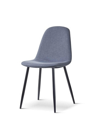 4x Retro Padded Grey Fabric Dining Chairs with Black Legs Modern DIY