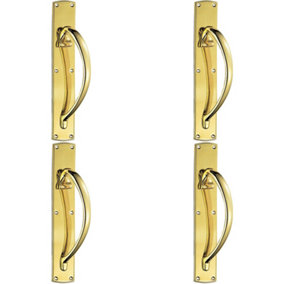4x Right Handed Curved Door Pull Handle 457 x 75mm Backplate Polished Brass