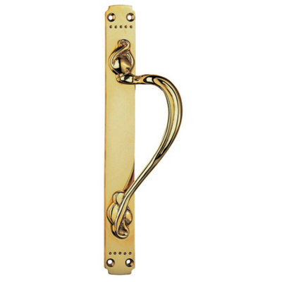4x Right Handeda Door Pull Handle With Dot Pattern 384 x 42.5mm Polished Brass