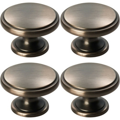 4x Ring Domed Cupboard Door Knob 38.5mm Diameter Gun Metal Cabinet Handle