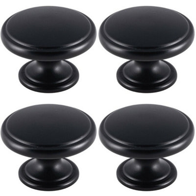 4x Ring Domed Cupboard Door Knob 38.5mm Diameter Matt Black Cabinet Handle