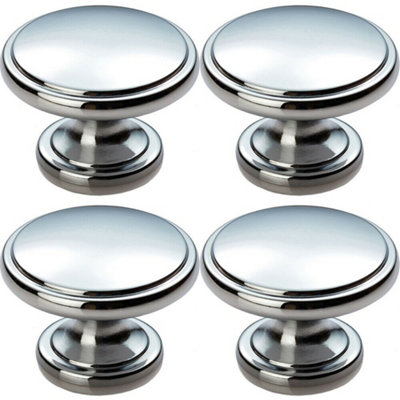 4x Ring Domed Cupboard Door Knob 38.5mm Diameter Polished Chrome Cabinet Handle