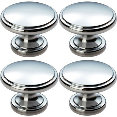 4x Ring Domed Cupboard Door Knob 38.5mm Diameter Polished Chrome