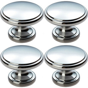4x Ring Domed Cupboard Door Knob 38.5mm Diameter Polished Chrome Cabinet Handle