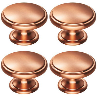 4x Ring Domed Cupboard Door Knob 38.5mm Diameter Satin Copper Cabinet Handle