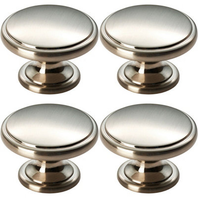 4x Ring Domed Cupboard Door Knob 38.5mm Diameter Satin Nickel Cabinet Handle