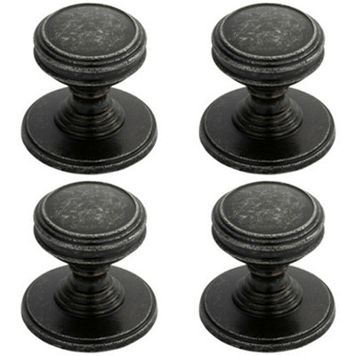 4x Ringed Tiered Cupboard Door Knob 25mm Diameter Pewter Cabinet Handle