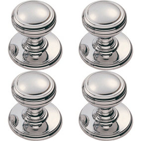 4x Ringed Tiered Cupboard Door Knob 25mm Diameter Polished Chrome Cabinet Handle