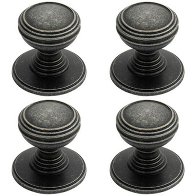 4x Ringed Tiered Cupboard Door Knob 30mm Diameter Pewter Cabinet Handle