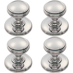 4x Ringed Tiered Cupboard Door Knob 30mm Diameter Polished Chrome Cabinet Handle