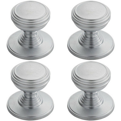 4x Ringed Tiered Cupboard Door Knob 30mm Diameter Satin Chrome Cabinet Handle