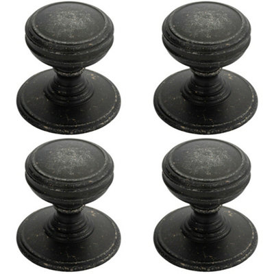 4x Ringed Tiered Cupboard Door Knob 38mm Diameter Pewter Cabinet Handle