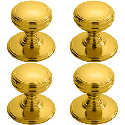 4x Ringed Tiered Cupboard Door Knob 38mm Diameter Polished Brass Cabinet Handle