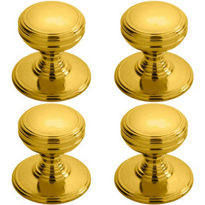 4x Ringed Tiered Cupboard Door Knob 38mm Diameter Polished Brass Cabinet Handle