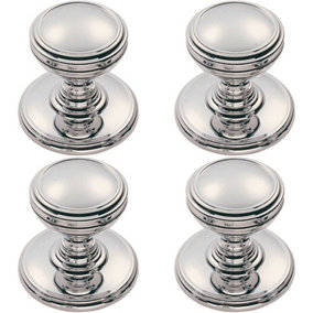 4x Ringed Tiered Cupboard Door Knob 38mm Diameter Polished Chrome Cabinet Handle