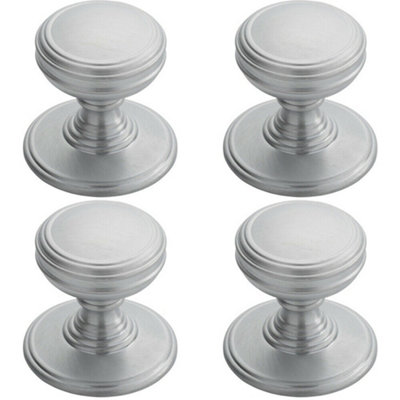 4x Ringed Tiered Cupboard Door Knob 38mm Diameter Satin Chrome Cabinet Handle