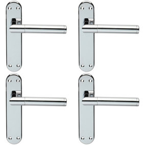 4x Round Bar Lever on Latch Backplate Door Handle 180 x 40mm Polished Chrome