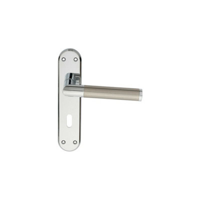 4x Round Bar Lever on Lock Backplate Door Handle 180 x 40mm Chrome & Nickel