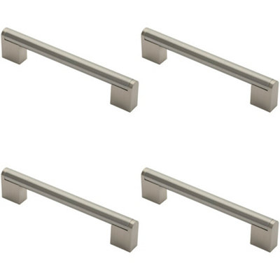 4x Round Bar Pull Handle 168 x 14mm 128mm Fixing Centres Satin Nickel & Steel