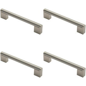 4x Round Bar Pull Handle 168 x 14mm 128mm Fixing Centres Satin Nickel & Steel