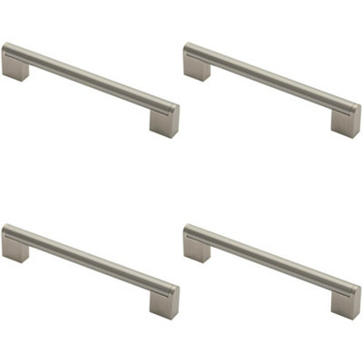 4x Round Bar Pull Handle 200 x 14mm 160mm Fixing Centres Satin Nickel & Steel