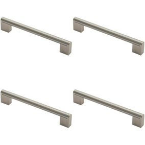 4x Round Bar Pull Handle 200 x 14mm 160mm Fixing Centres Satin Nickel & Steel