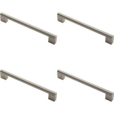 4x Round Bar Pull Handle 232 x 14mm 192mm Fixing Centers Satin Nickel & Steel