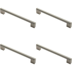 4x Round Bar Pull Handle 232 x 14mm 192mm Fixing Centers Satin Nickel & Steel